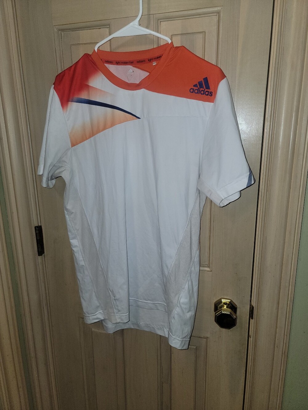 Mens Sz S Adidas Athletic Tennis Shirt Adizero  Orange White